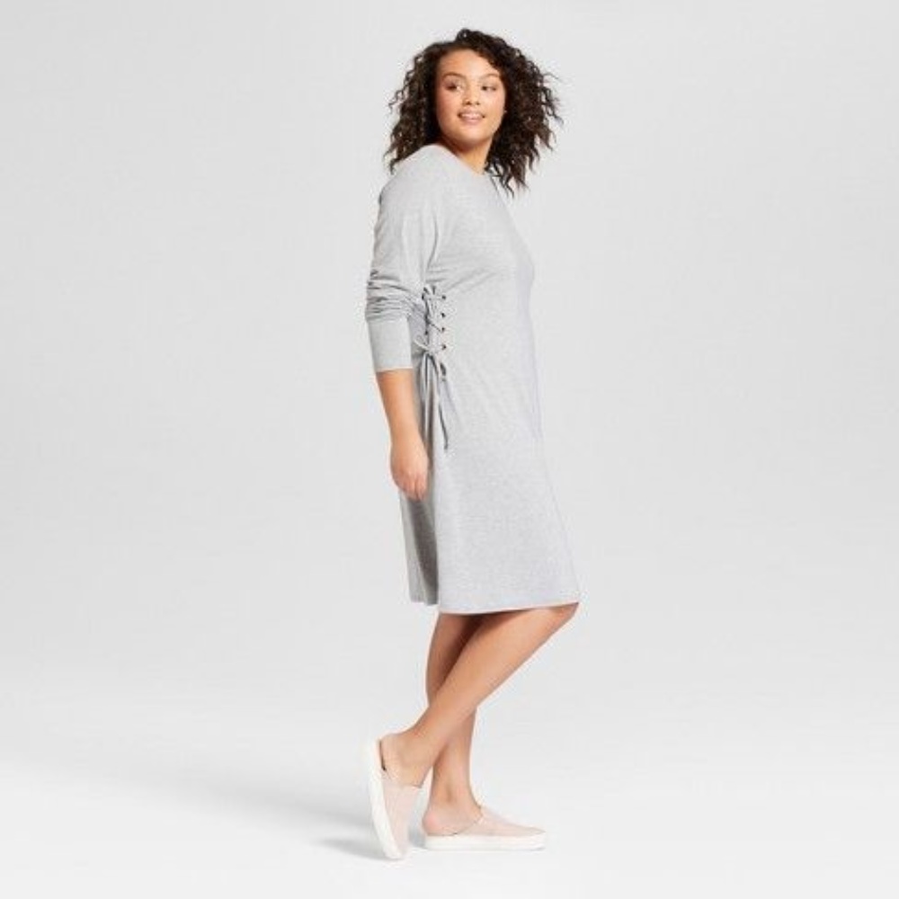 New AVA & VIV Gray Lace-Up Sides T-Shirt Dress F2 - Picture 8 of 8